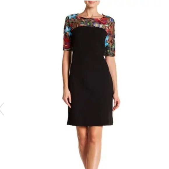 NEW NINA LEONARD EMBROIDERED LACE YOKE DRESS - Picture 3 of 11